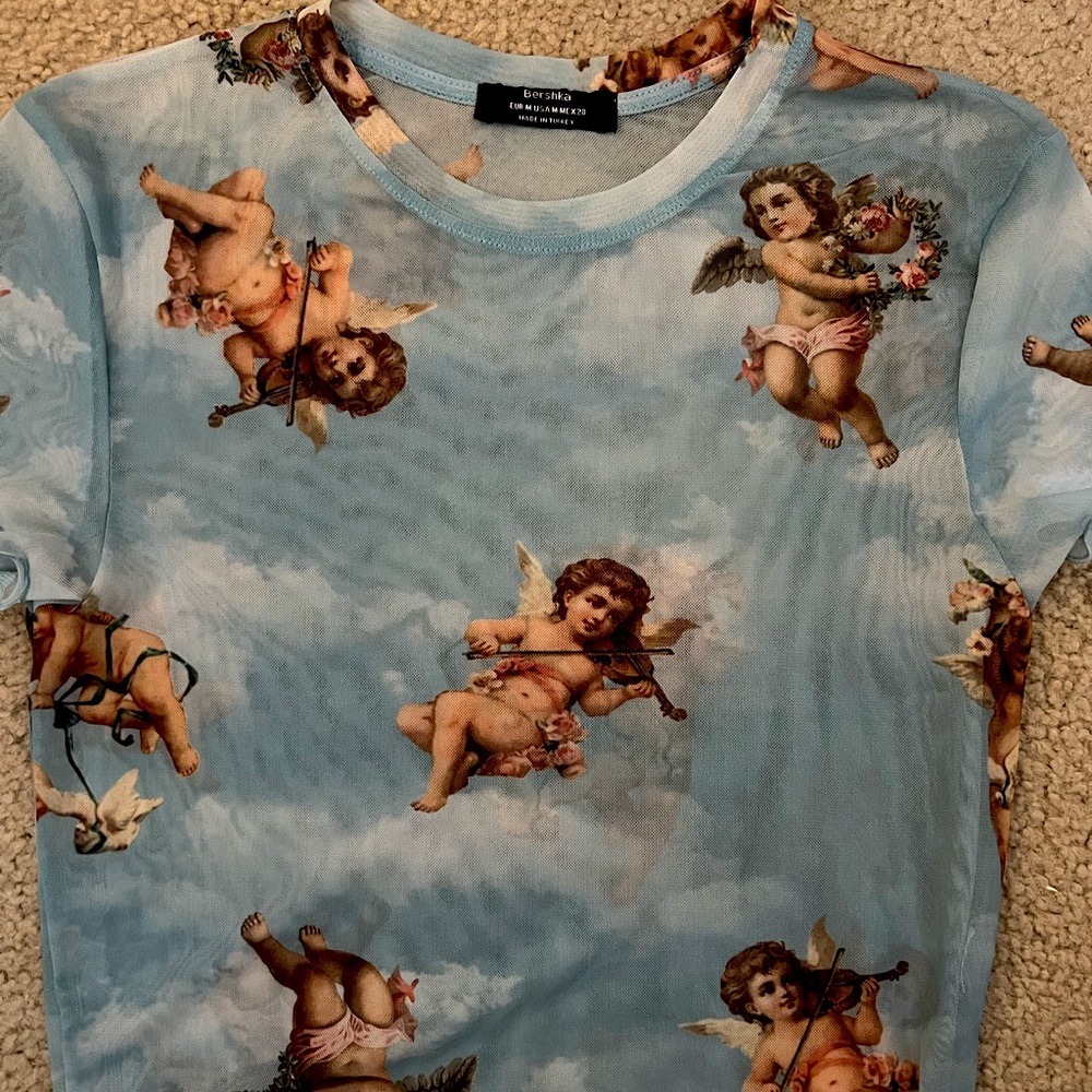 Blue Angel Print Sheer Top